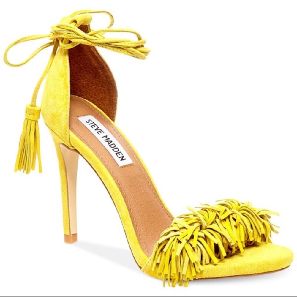 Yellow Suede Steve Madden Fringe Heels Sz 7